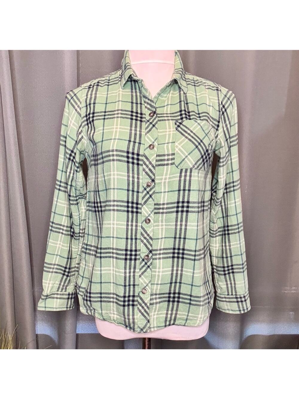 Eddie Bauer Mint and Navy Plaid Shirt